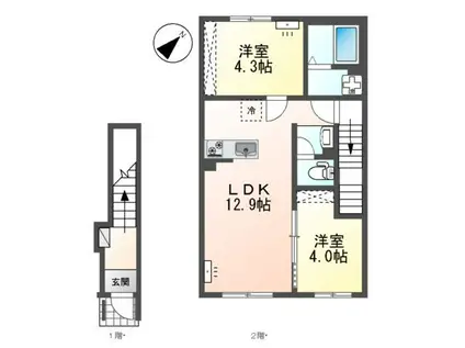 南区下石田2丁目アパート B棟(2LDK/2階)の間取り写真