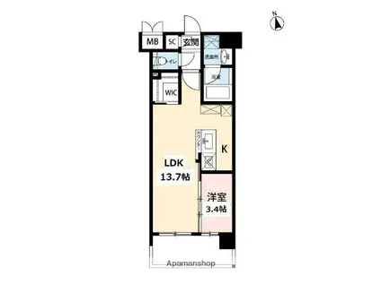 ウイングス西本町(1LDK/6階)の間取り写真