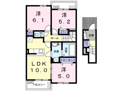 エスポワール多久B(3LDK/2階)の間取り写真