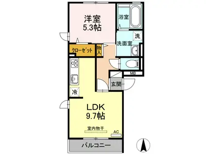 セジュールオッツ兵庫(1LDK/2階)の間取り写真