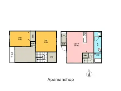 パルモ花みづきS(2SLDK/1階)の間取り写真