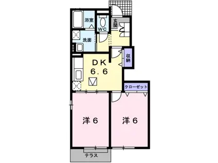 シャン・ド・フルール京仙C(2DK/1階)の間取り写真