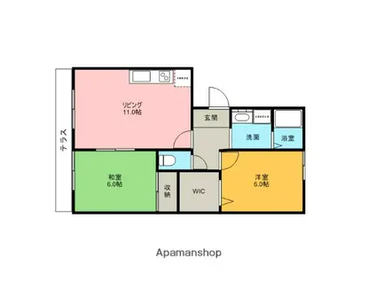 ジュネスピア白岳(2LDK/1階)の間取り写真