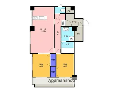 クレフォート常盤(2LDK/6階)の間取り写真