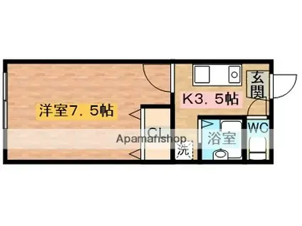 メイプルⅢ(1K/1階)の間取り写真