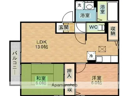 セジュール夢彩都Ⅱ(2LDK/2階)の間取り写真