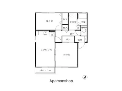 セジュール鳴見ヶ丘(2DK/1階)の間取り写真