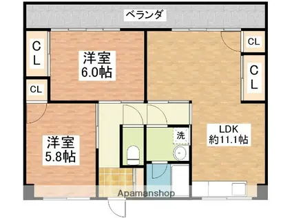 フェリーチェめのと(2LDK/2階)の間取り写真