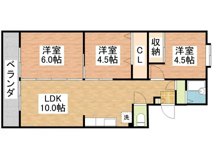 堀川アパート大園B棟(3LDK/5階)の間取り写真