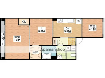 山吉ビル(2LDK/3階)の間取り写真