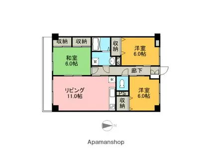 カルディア小田(3LDK/2階)の間取り写真