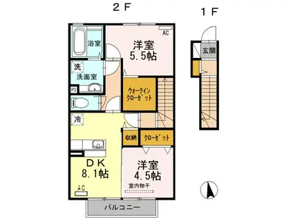 メルベーユ大和(2DK/2階)の間取り写真