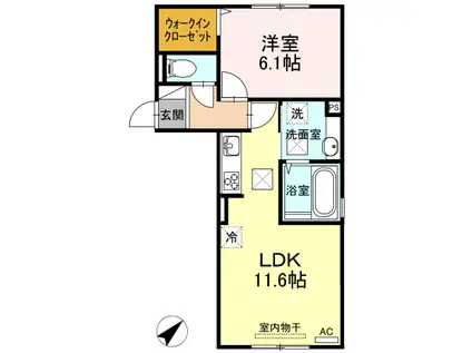 サザンコースト天神(1LDK/1階)の間取り写真