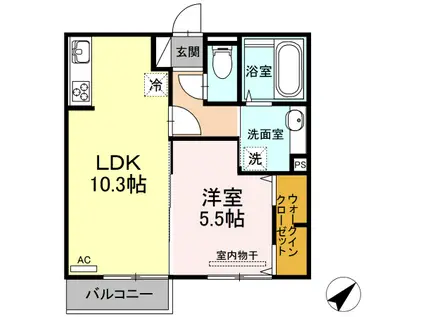 サザンコースト天神(1LDK/2階)の間取り写真