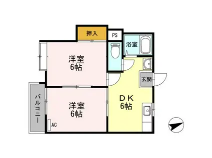 ファーストインプライムハウスⅠ(2DK/3階)の間取り写真