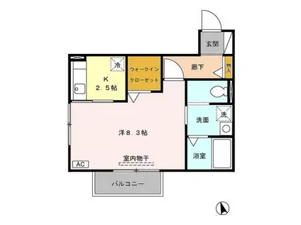 パルティールパレスA棟(1K/1階)の間取り写真