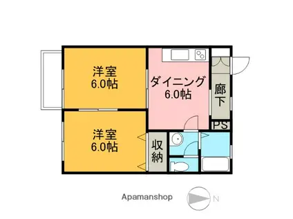 グランディール二本松B(2DK/2階)の間取り写真