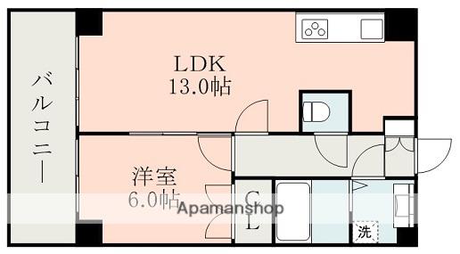 広町ビル(1LDK/6階)の間取り写真