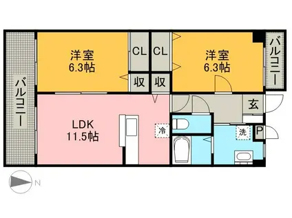 秋津グリーンプラザⅢ(2LDK/1階)の間取り写真