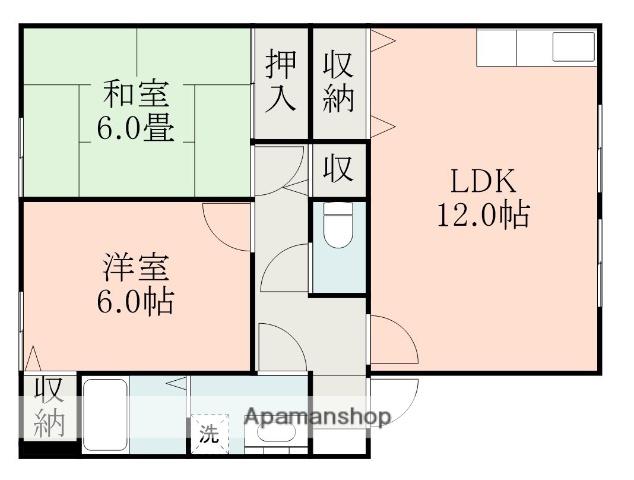 サンガーデン下硯川B(2LDK/2階)の間取り写真