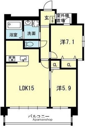 ヒルズガーデン上水前寺(2LDK/4階)の間取り写真