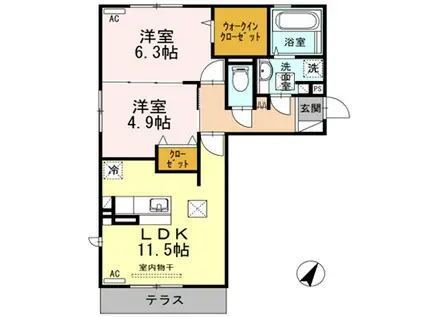 カーサマローネ(2LDK/3階)の間取り写真