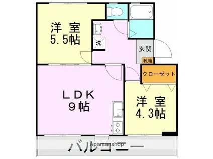 ピエーナ下南部(2DK/2階)の間取り写真