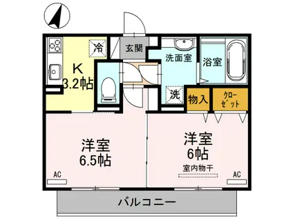ハピネスヒルズ長嶺 B棟(2K/2階)の間取り写真