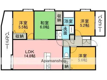 チサンマンション大江(4LDK/6階)の間取り写真