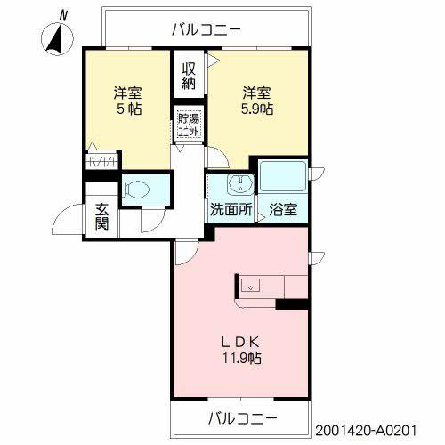 ラ・リュミエール月出(2LDK/2階)の間取り写真