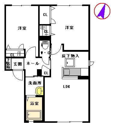 ライフステージ長嶺 A棟(2LDK/1階)の間取り写真
