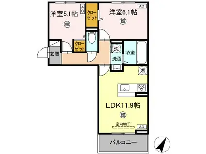  D-ROOM長嶺西 (2LDK/2階)の間取り写真