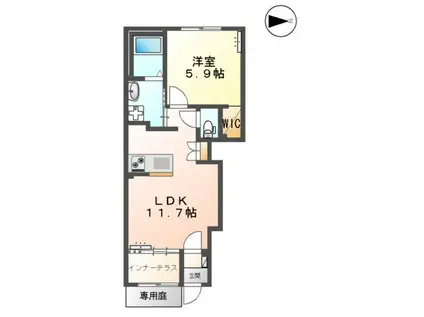 グランディール ルリアン(1LDK/1階)の間取り写真