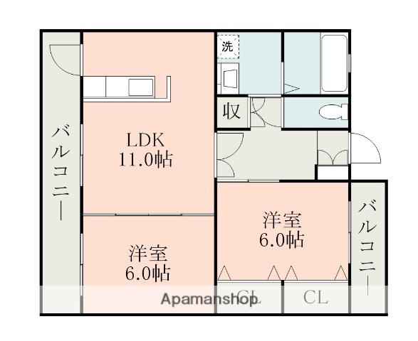 ライフパークB棟(2LDK/2階)の間取り写真