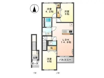 ファミーリア御幸(3LDK/2階)の間取り写真