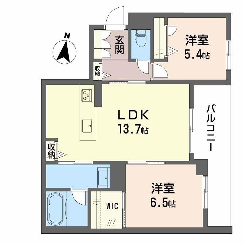 リヴィエール国府(2LDK/2階)の間取り写真