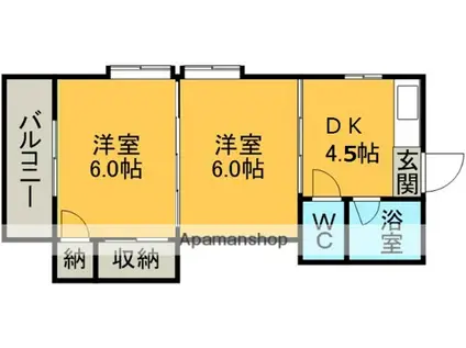 コーポラス国府(2K/2階)の間取り写真