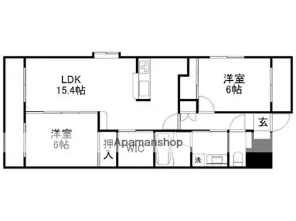 オアシス神樹(2LDK/4階)の間取り写真