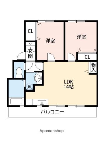 ライフヴィレッジ田迎1(2LDK/3階)の間取り写真