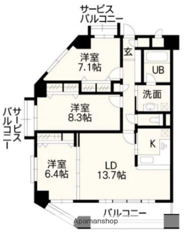 ホワイトステージ城西(3LDK/6階)の間取り写真