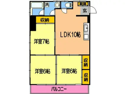 トレゾアマンション水前寺(3LDK/4階)の間取り写真