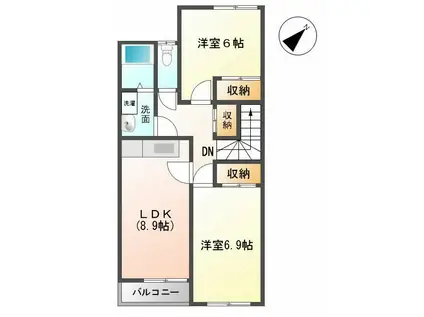 ルート3ヒルズ(2DK/2階)の間取り写真