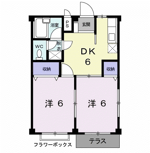 レジデンスタナカB(2DK/1階)の間取り写真