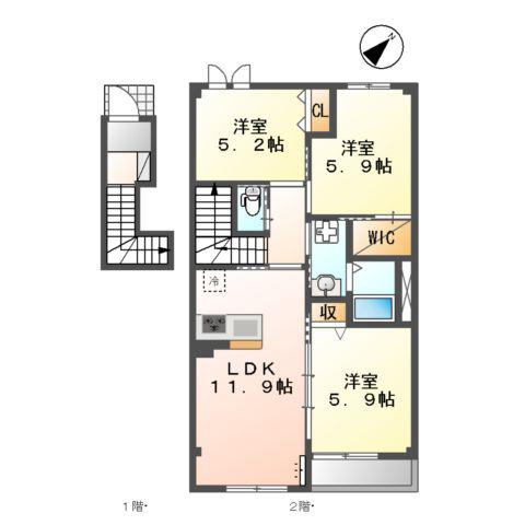 シュプロスⅡ(3LDK/2階)の間取り写真