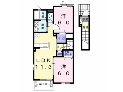 サンセマム菊陽 Ⅰ(2LDK/2階)の間取り写真
