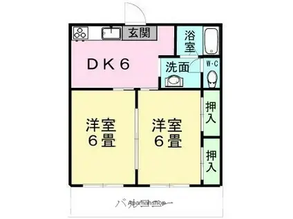 リバーサイド弓削(2DK/2階)の間取り写真