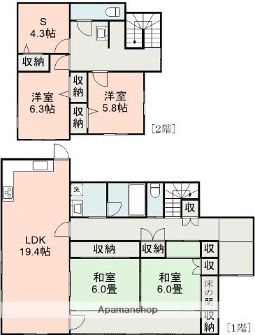 熊本県熊本市中央区 2階建 築32年(4SLDK)の間取り写真