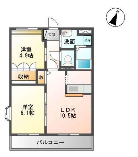 AJAX(2LDK/3階)の間取り写真