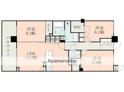 ザ・熊本ガーデンズ(3LDK/11階)の間取り写真