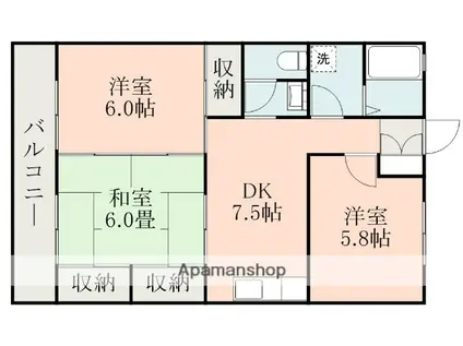 メモリアルハイム(3DK/2階)の間取り写真